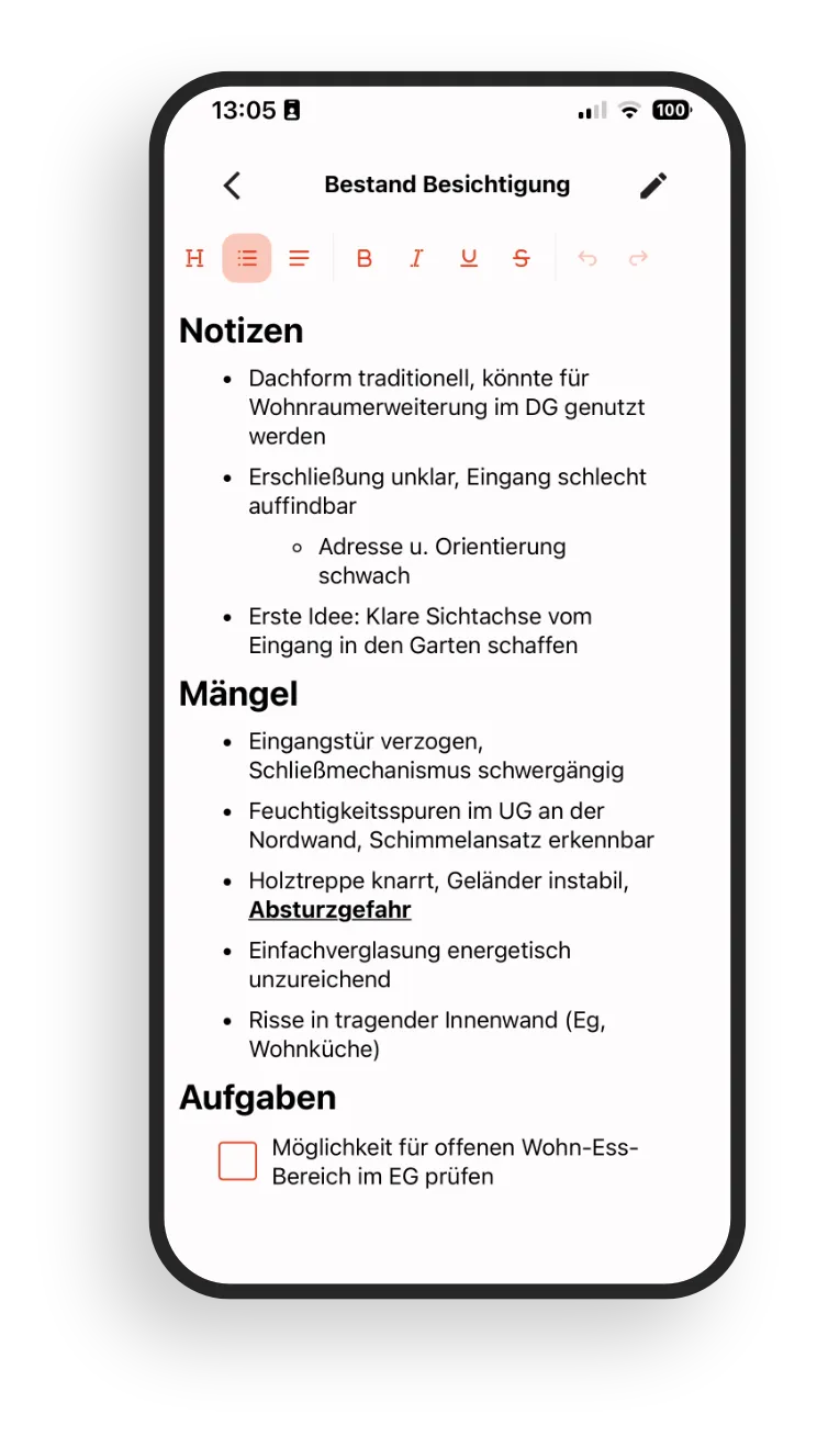 Screenshot of the notes feature inside the kontekst Lens app