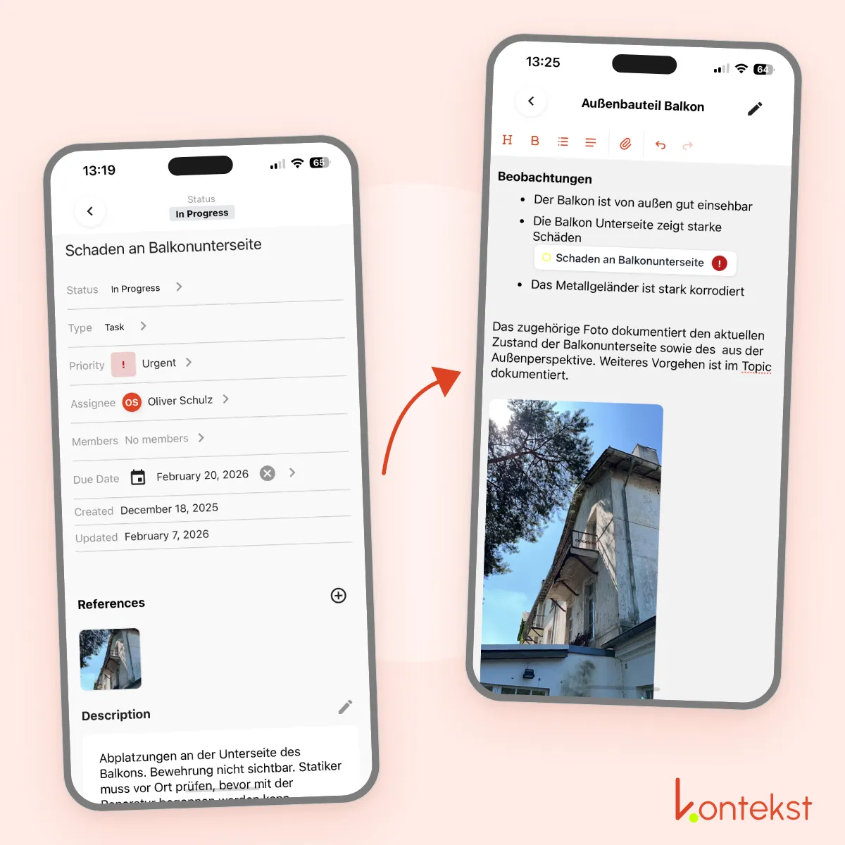 Mobile app view: create a defect directly from a photo
